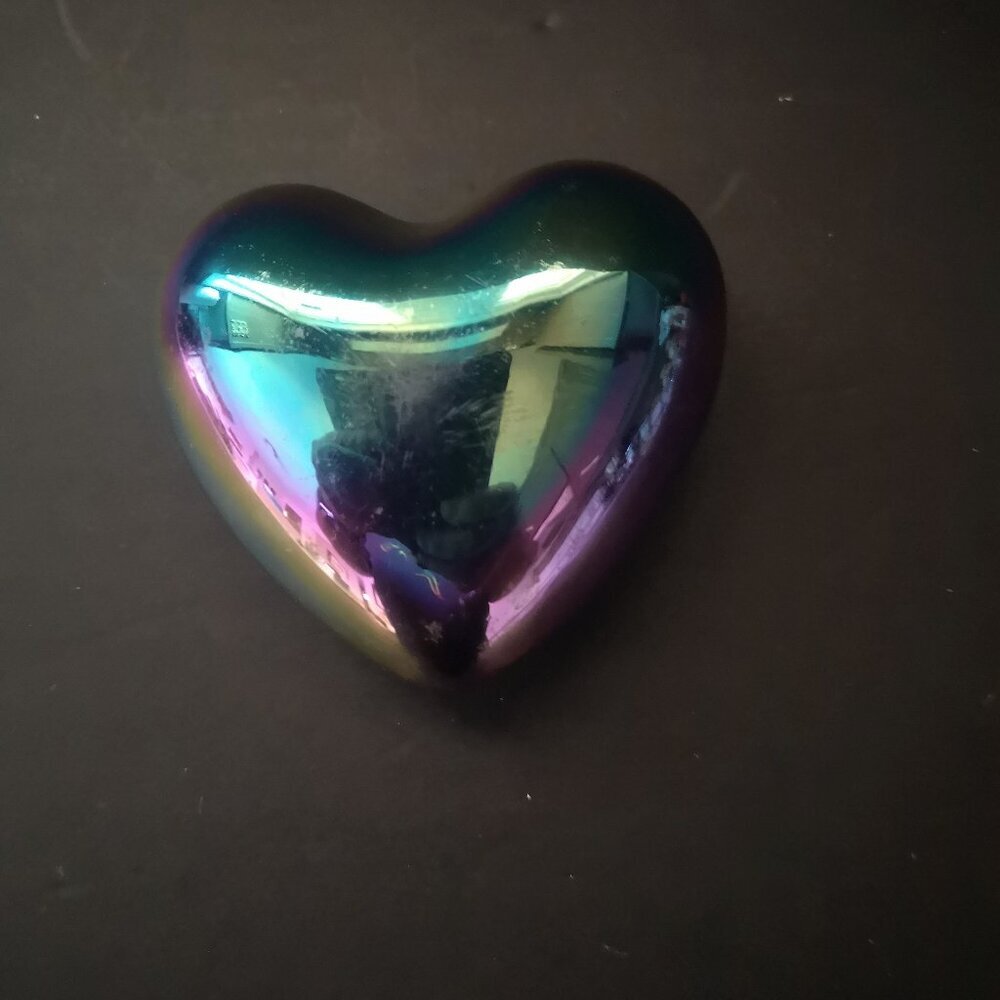 Rainbow Titanium Coated Hematite Heart Root Chakra Balancing Mirror-Like